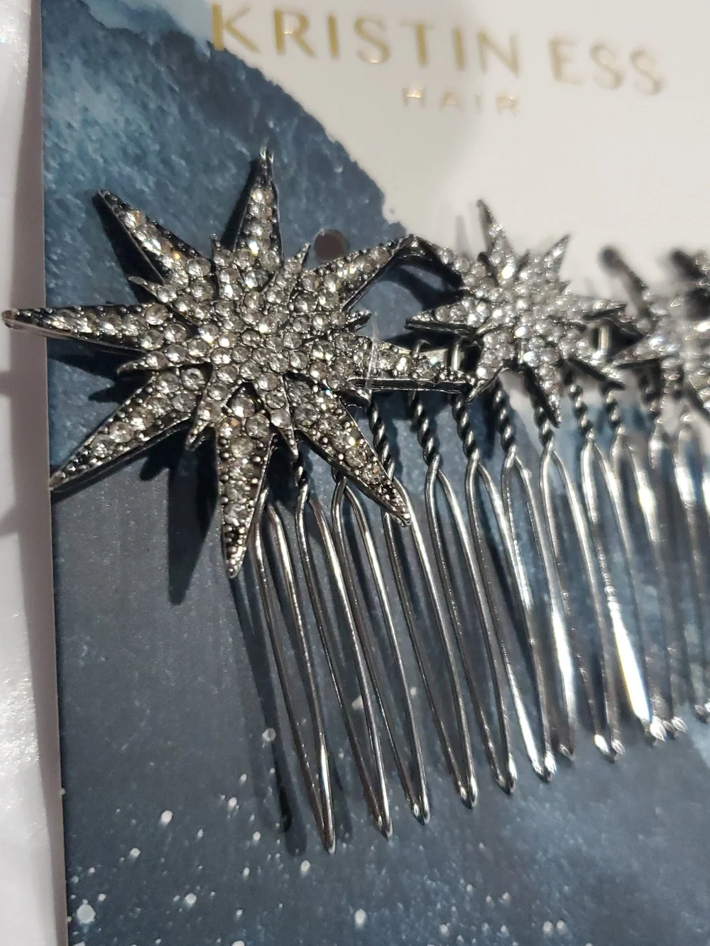 Kristin Ess 2pack Silver embellished‎ celestial mystic sparkly hair combs new